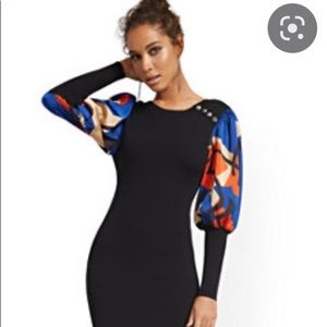 NY&C Black ripped dress, material not heavy, beautiful colorful puffed sleeves